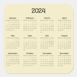 2024 Twelve Month Calendar Square Sticker
