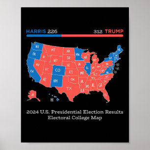 2024 U.s Presidential Election Results College Map Poster