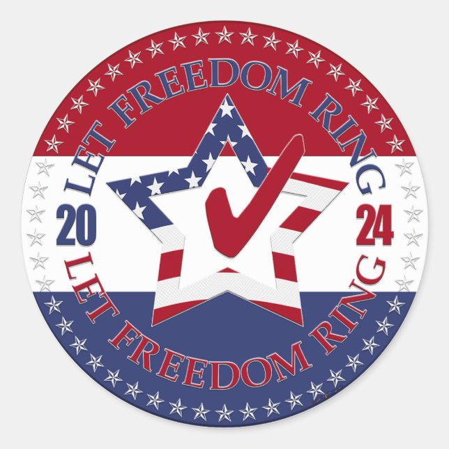 2024 USA Flag Let Freedom Ring Star Check Mark Classic Round Sticker (Front)