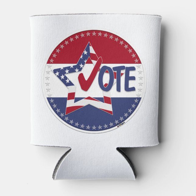 2024 USA Flag Star Vote Check Mark Can Cooler (Front)