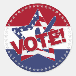 2024 USA Flag VOTE Star Check Mark Classic Round Sticker