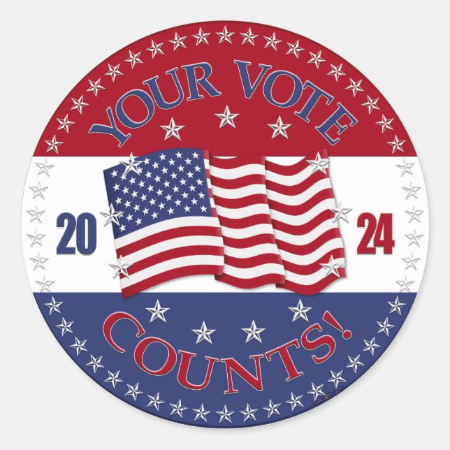 2024 USA Flag Your Vote Counts Classic Round Sticker (Front)