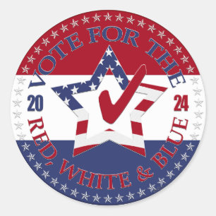 2024 Vote For The Red, White Blue Star Check Mark Classic Round Sticker