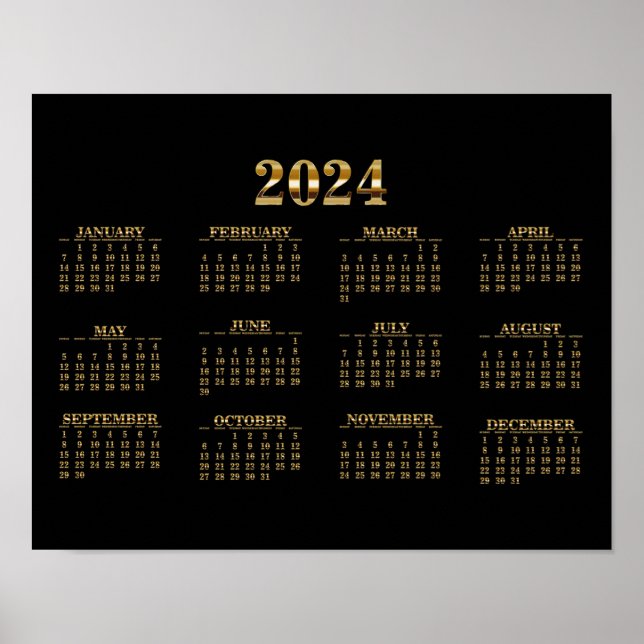 2024 Wall Calendar Black/Gold  Poster (Front)