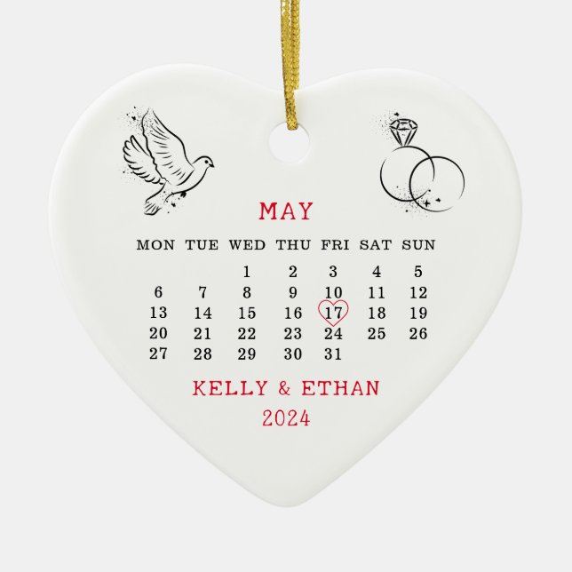 2024 Wedding Date Married Ceramic Tree Decoration (Front)
