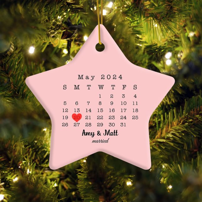 2024 Wedding Date Star Calendar Married Ceramic Ornament (Creator Uploaded)