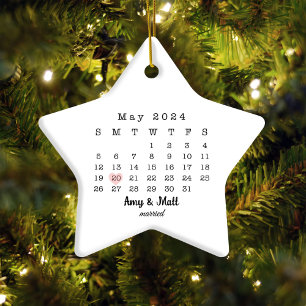 2024 Wedding Date Star Calendar Married Ceramic Ornament