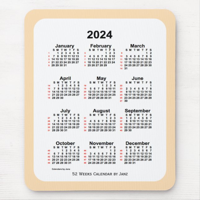 2024 Wheat 52 Week Calendar by Janz Mouse Mat (Front)