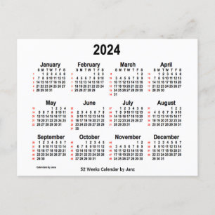 2024 White 52 Weeks Calendar by Janz Postcard