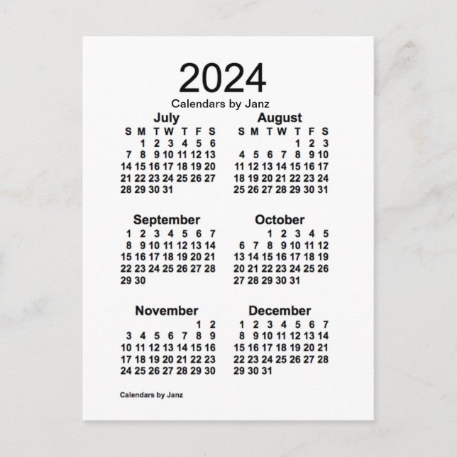 2024 White 6 Month Mini Calendar by Janz Postcard (Front)