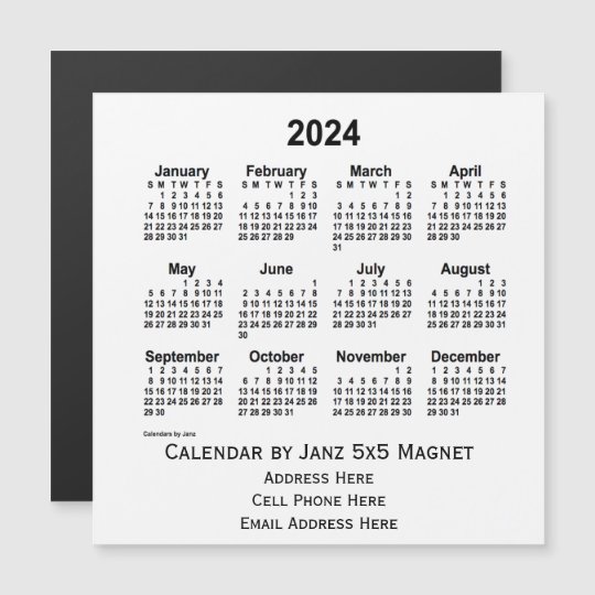 2024 White Business Calendar by Janz 5x5 Zazzle.co.uk