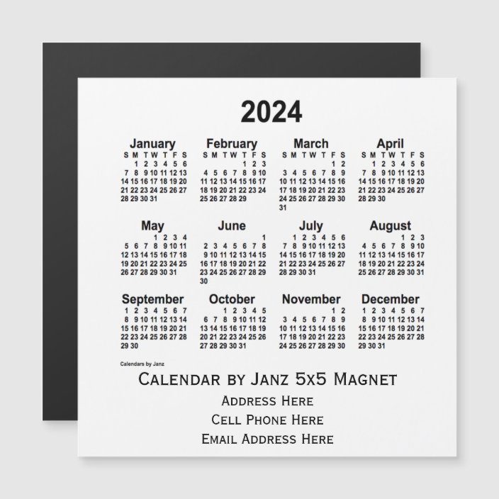 2024 White Business Calendar by Janz 5x5 Zazzle