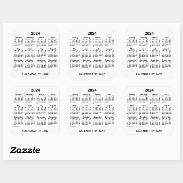 2024 White Calendar by Janz Square Sticker Zazzle