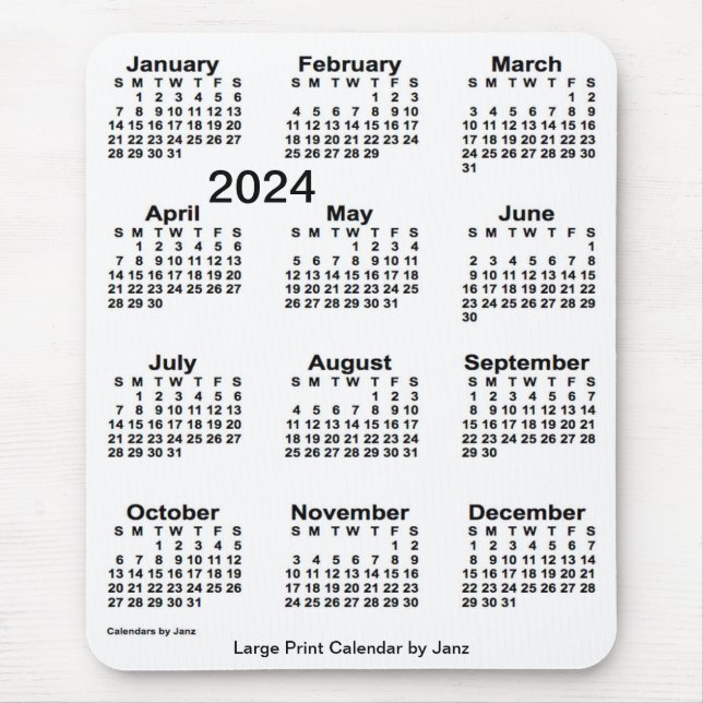 2024 White Large Print Calendar by Janz Mouse Mat (Front)