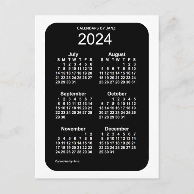 2024 White Neon 6 Month Mini Calendar by Janz Postcard (Front)