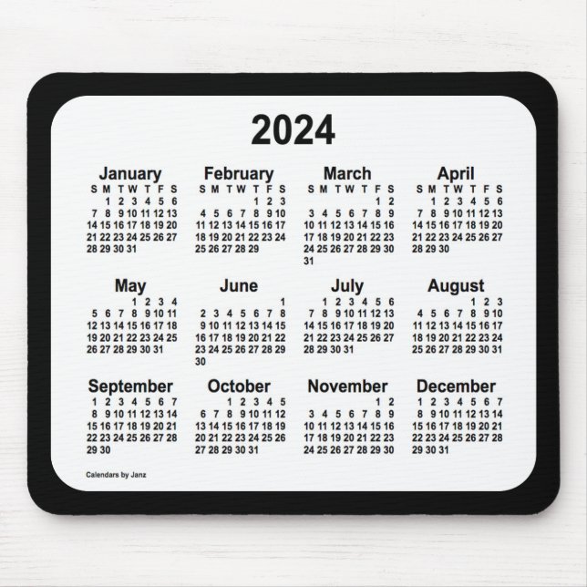 2024 White on Black Calendar by Janz Two Tone Mouse Mat (Front)