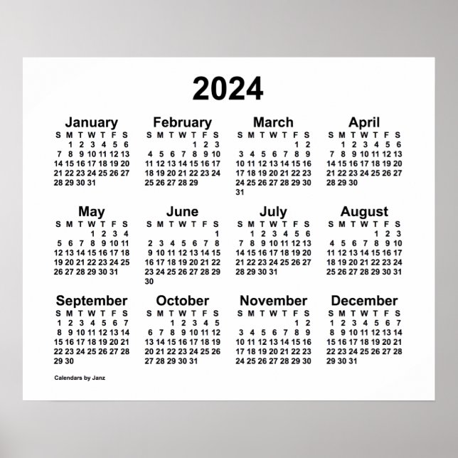 2024 White Wall Calendar by Janz Poster (Front)