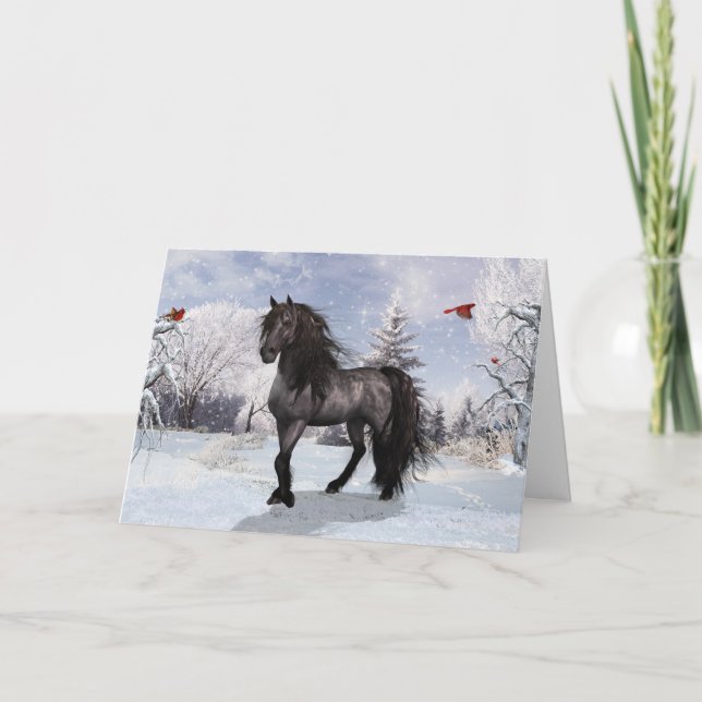 2024 Winter Holiday Friesian Horse Card (Front)