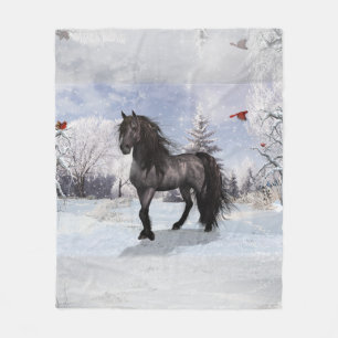 2024 Winter Holiday Friesian Horse Fleece Blanket
