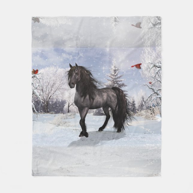 2024 Winter Holiday Friesian Horse Fleece Blanket (Front)