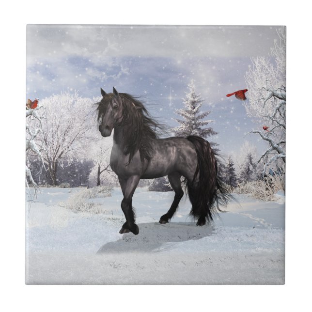 2024 Winter Holiday Friesian Horse Tile (Front)