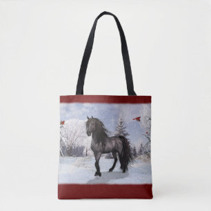 2024 Winter Holiday Friesian Horse Tote Bag