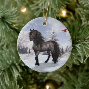 2024 Winter Holiday Frisian Horse Ceramic Tree Decoration