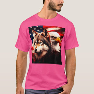2024 Wolf Bald Eagle American Flag New Years Lover T-Shirt