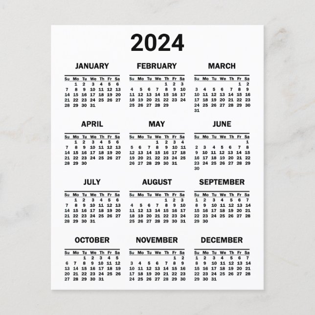 2024 Year At Glance Calendar Paper Sheet (Front)