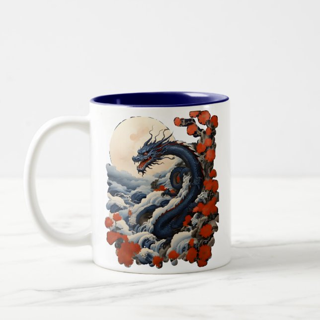 2024 year blue dragon  Two-Tone coffee mug (Left)