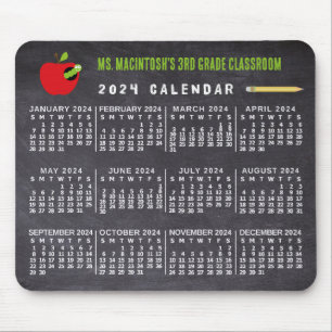 2024 Year Calendar Chalkboard School Teacher Name Mouse Mat