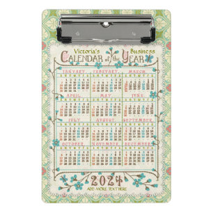 2024 Year Calendar Victorian Art Nouveau   Custom Mini Clipboard