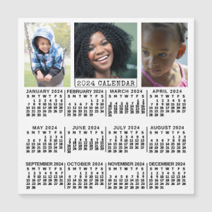 2024 Year Calendar White   3 Photo Collage Magnet