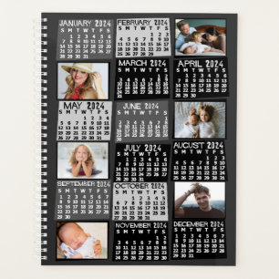 2024 Year Monthly Calendar 12 Photo Collage Black Planner