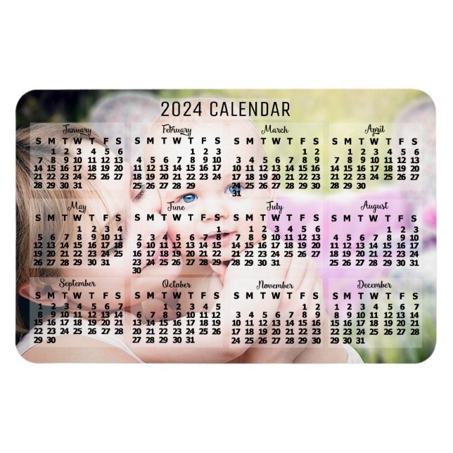 2024 Year Monthly Calendar Black Add Custom Photo Magnet (Horizontal)
