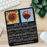 2024 Year Monthly Calendar Black Custom 2 Photos Mouse Mat<br><div class="desc">This 2024 year 2-photo and custom text personalised monthly calendar mousepad / mousemat shows the days of the week for each month in classic, professional-looking white on a black background. This is a simple, bold yearly calendar mousepad to help you conquer the new year. Always know what date it is...</div>