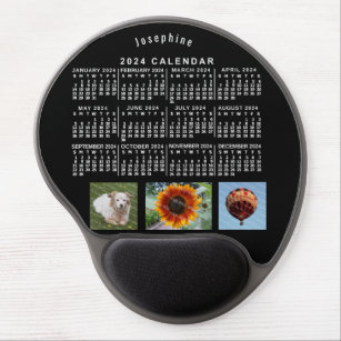 2024 Year Monthly Calendar Black Custom 3 Photos Gel Mouse Mat