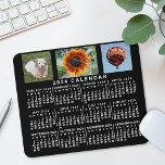 2024 Year Monthly Calendar Black Custom 3 Photos Mouse Mat<br><div class="desc">This 2024 year 3-photo personalized monthly calendar mousepad / mousemat shows the days of the week for each month in classic, professional-looking white on a black background. This is a simple, minimalist, bold yearly calendar mousepad to help you conquer the new year. Always know what date it is and check...</div>