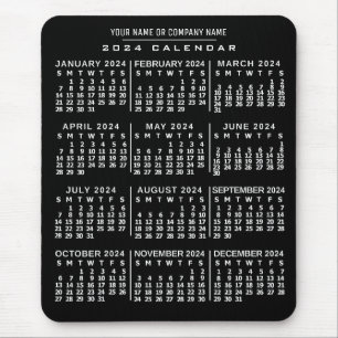 2024 Year Monthly Calendar Black White Custom Name Mouse Mat
