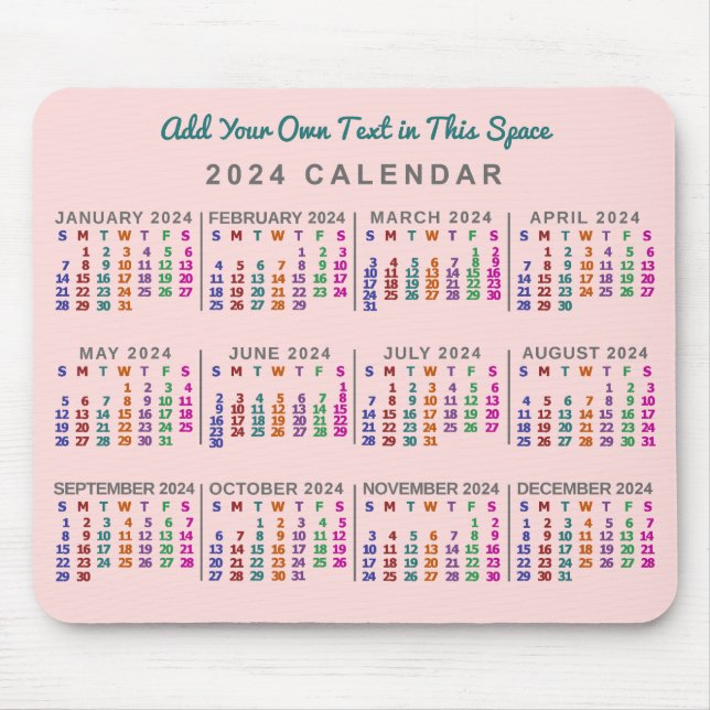2024 Year Monthly Calendar Blush Pink Personalised Mouse Mat (Front)