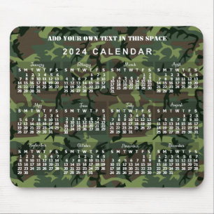 2024 Year Monthly Calendar Camouflage Camo Green Mouse Mat