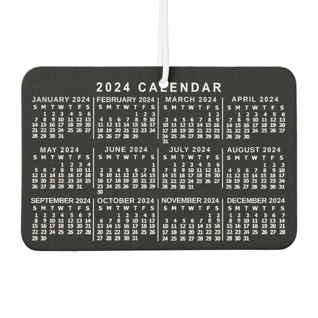 2024 Year Monthly Calendar Classic Black and White Car Air Freshener (Front)