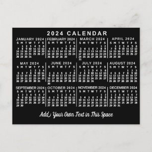 2024 Year Monthly Calendar Classic Black and White Postcard