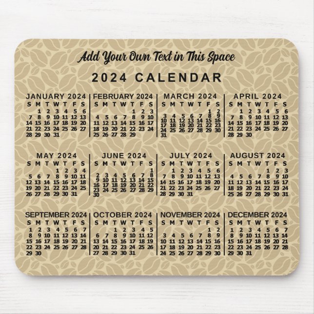 2024 Year Monthly Calendar Coffee Beans Custom Mouse Mat (Front)