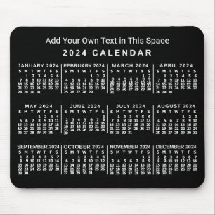 2024 Year Monthly Calendar Custom Black and White Mouse Mat