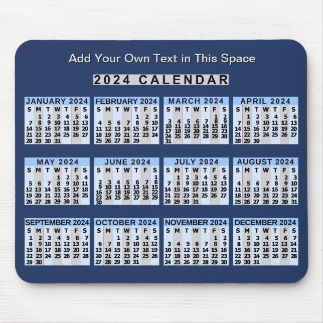2024 Year Monthly Calendar Easy to Read Business Mouse Mat (Front)