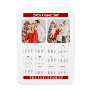 2024 Year Monthly Calendar Family Custom Photo  Magnet