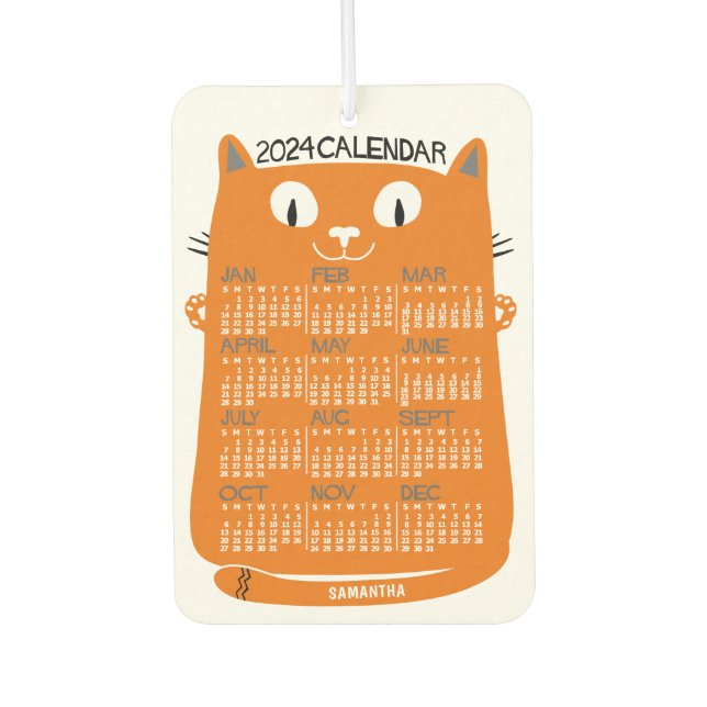 2024 Year Monthly Calendar Mid-Century Orange Cat Car Air Freshener (Front)