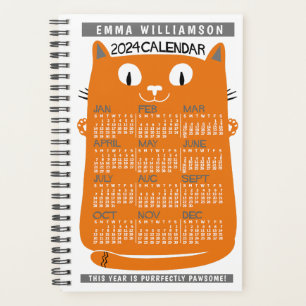 2024 Year Monthly Calendar Midcentury Orange Cat S Planner
