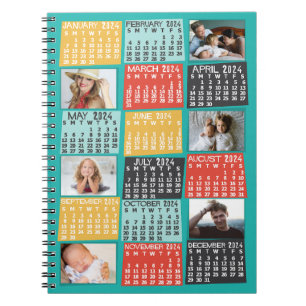 2024 Year Monthly Calendar Modern 6 Photo Collage Notebook